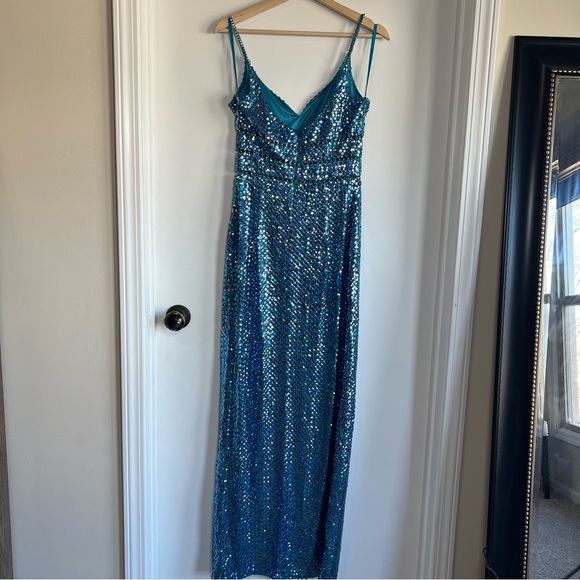 Vintage Niteline Della Roufogali Blue Purple Sequence Formal Prom Maxi Dress, 10 - Picture 9 of 12